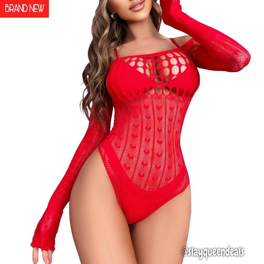 Sparkle Rhinestone Fishnet Lingerie Set Teddy Mesh Bodysuit One Size